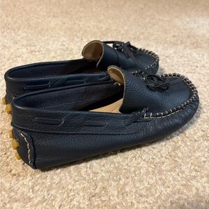 Elephantito Navy Blue Leather Moccasin Kids Shoes